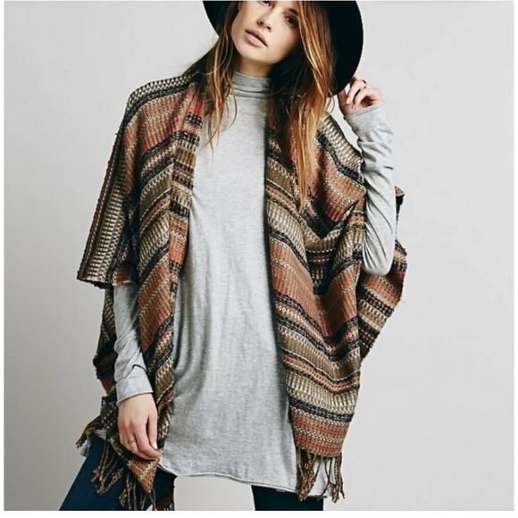 Free People Fringe Striped Sweater Wrap - Picture 1 of 6